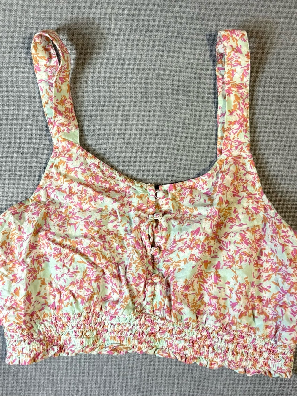 Roxy Floral Smocked Crop Top - Mint, Pink & Gold